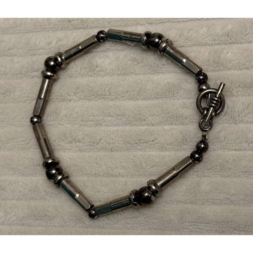 Bar Ball Bead Bracelet 7 Inch Silver Industrial Modernist Minimalist Toggle Y2K